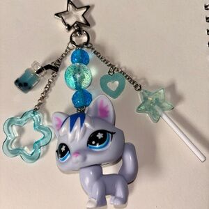Littlest Pet Shop LPS Cat Keychain with Blue Accents